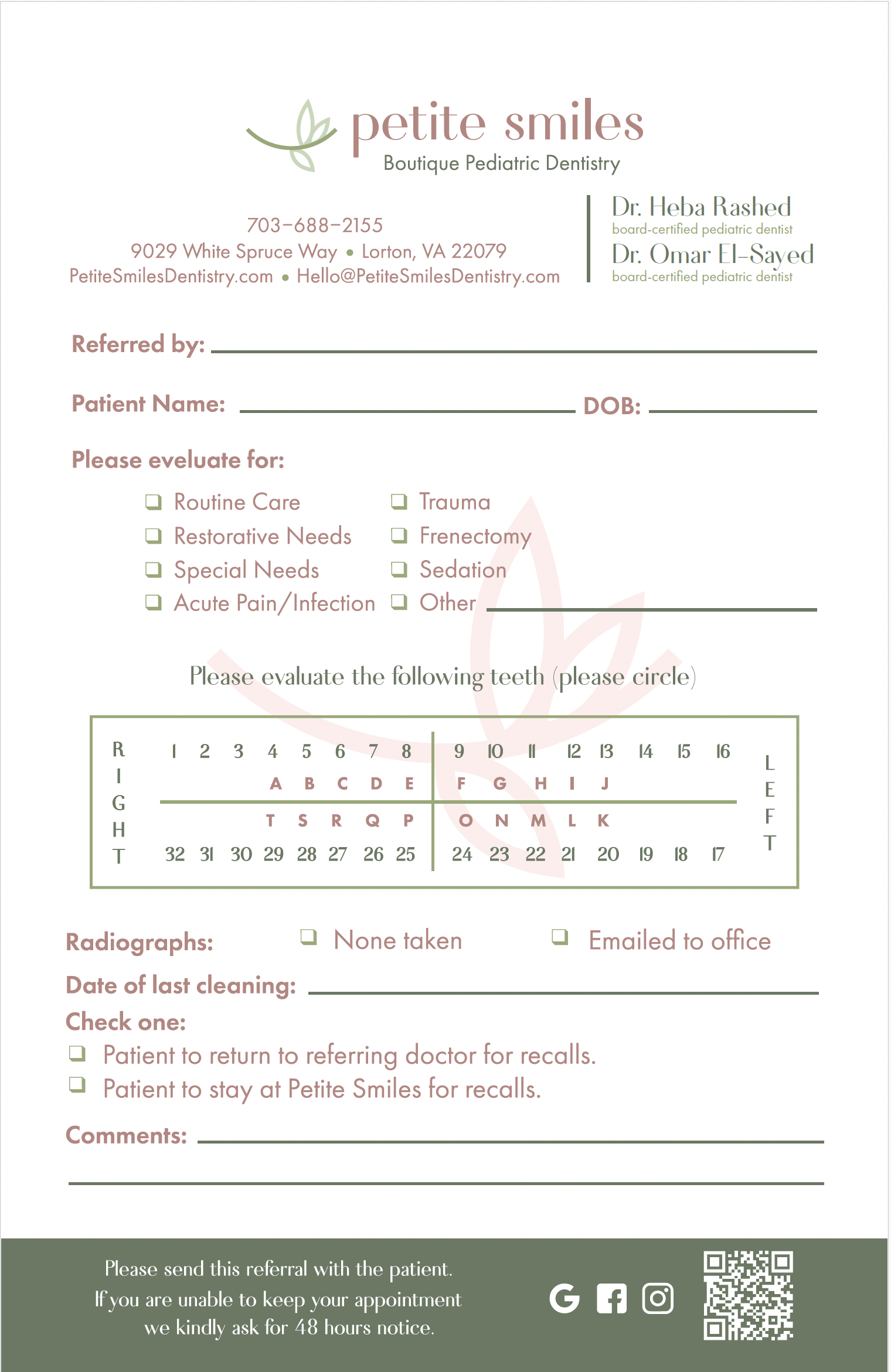 Petite Smiles Boutique Pediatric Dentistry - Printable Referral Form